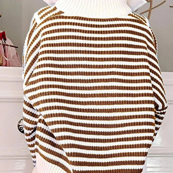 Khaki Cute Women's Boho Cotton Drop Shoulder Oversized Zip Up Pullover Sweater - Picture 3 of 3